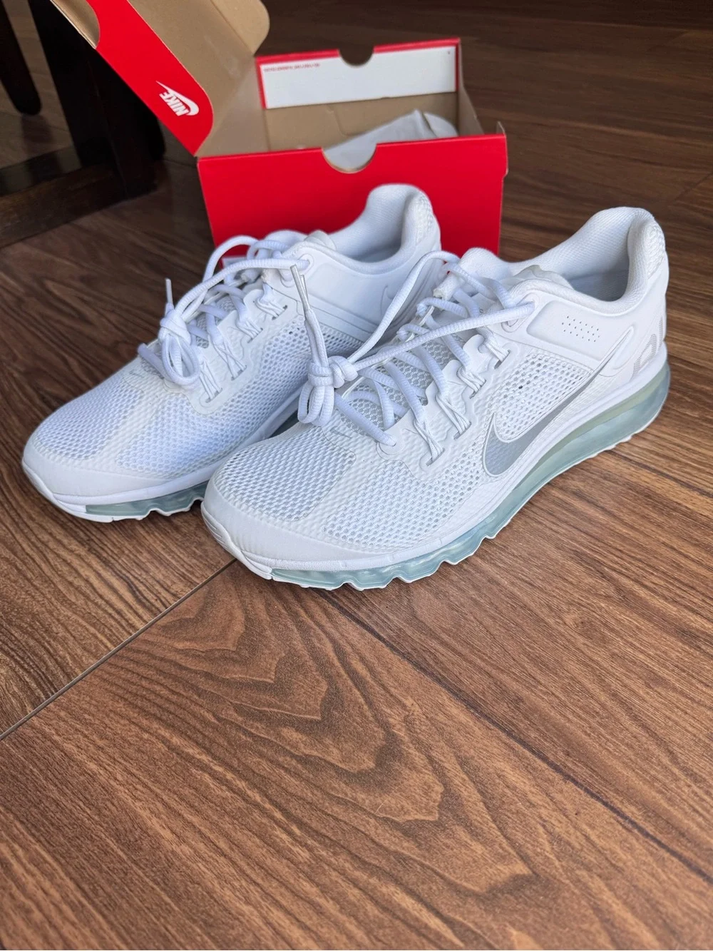 Men’s Nike Air Max 2013 Mesh Athletic Sneakers in White with silver accents